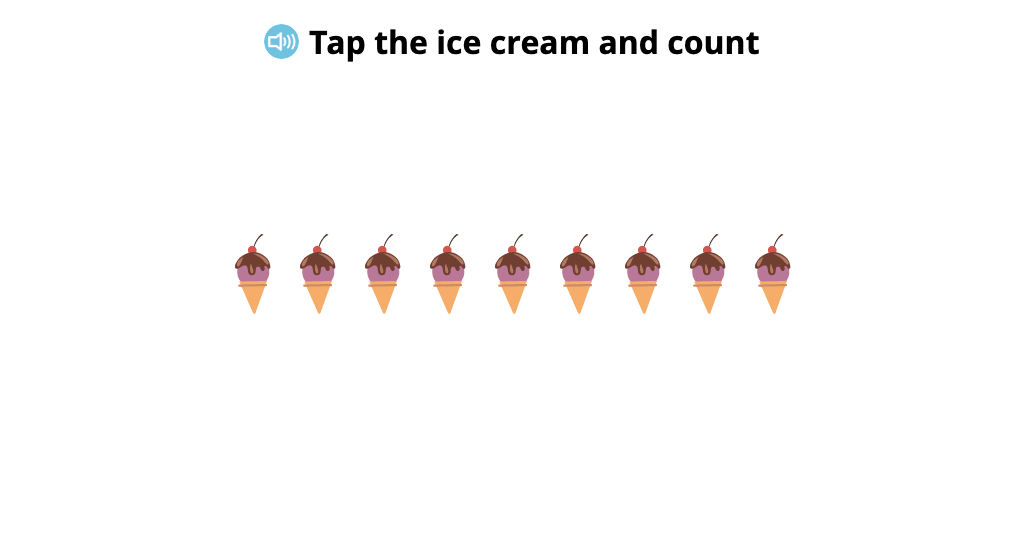 Count 10 similar aligned objects from left to right