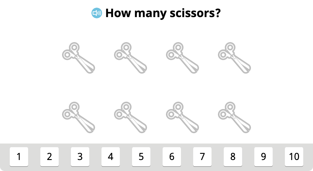 Count identical objects in two rows from left to right, top to bottom