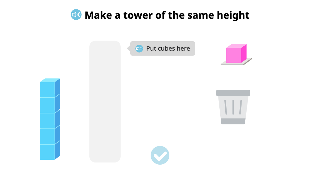 Add cubes or take them away to make a tower the same height as a given tower