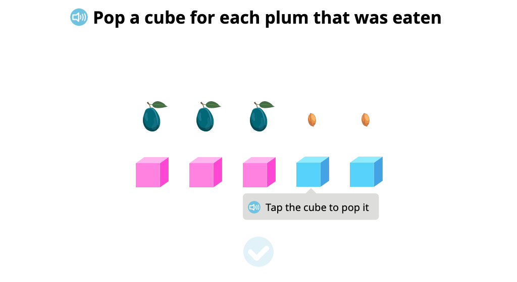 Determine the number of objects represented by cubes in a subtraction scenario
