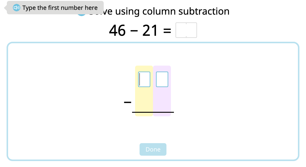 Solve 2-digit column subtraction without exchanging