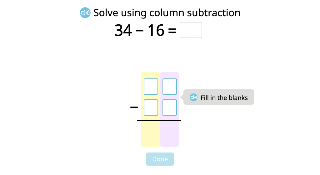Solve 2-digit column subtraction with exchanging (Level 1)