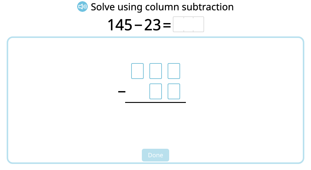 Solve 2- and 3-digit column subtraction with and without exchanging ones (Level 1)