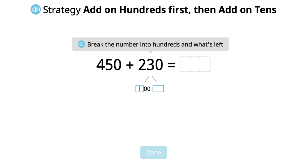 Add 3-digit numbers by adding on the hundreds first