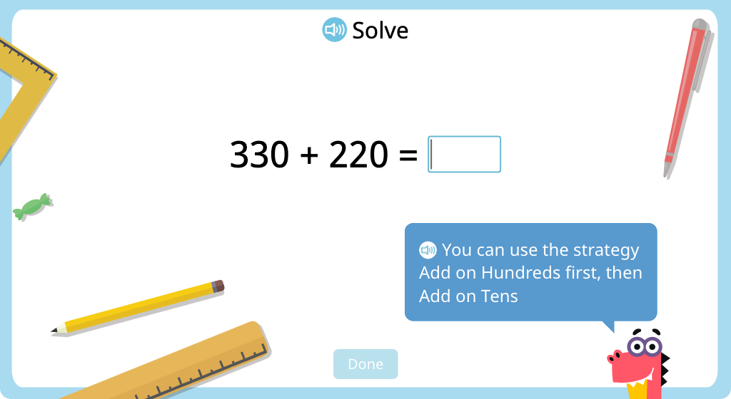Add 3-digit numbers using mental math