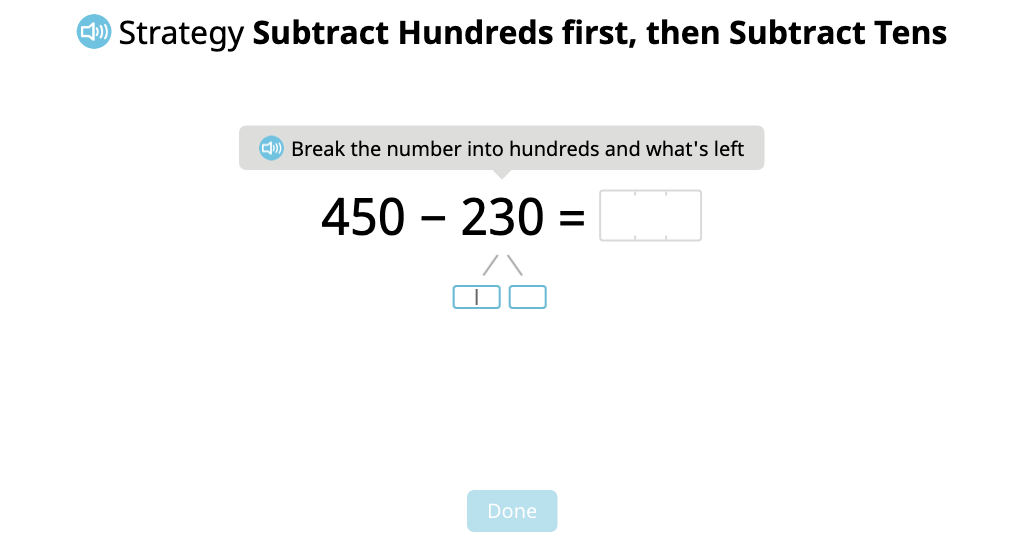 Subtract 3-digit numbers by subtracting the hundreds first