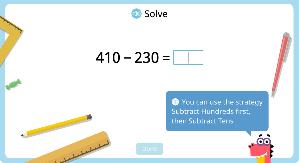 Subtract 3-digit numbers with exchanging using mental math
