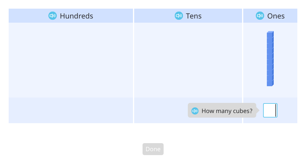 Review the concept of 1s, 10s, and 100s to build understanding of 1000