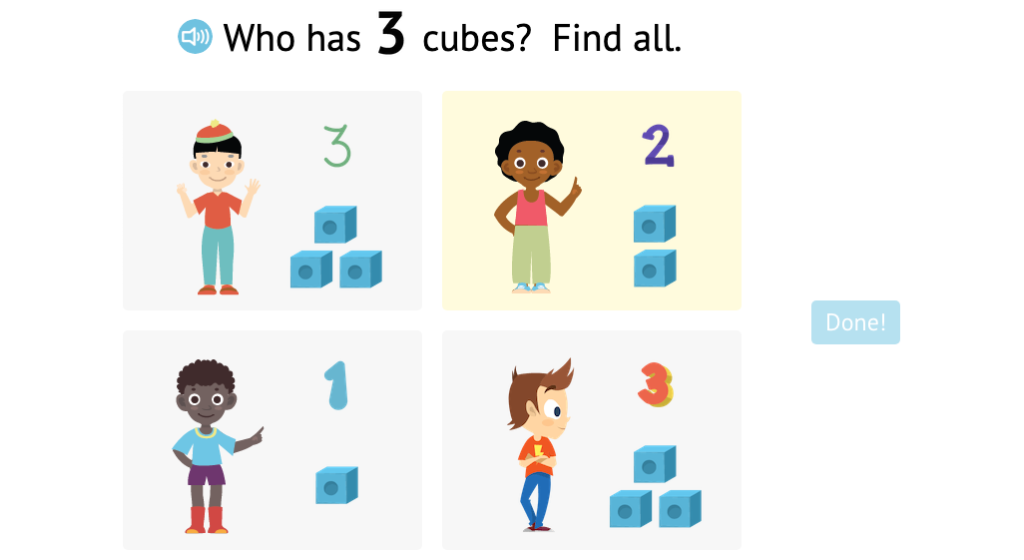 Match numbered and non-numbered sets of cubes to a number 1-3