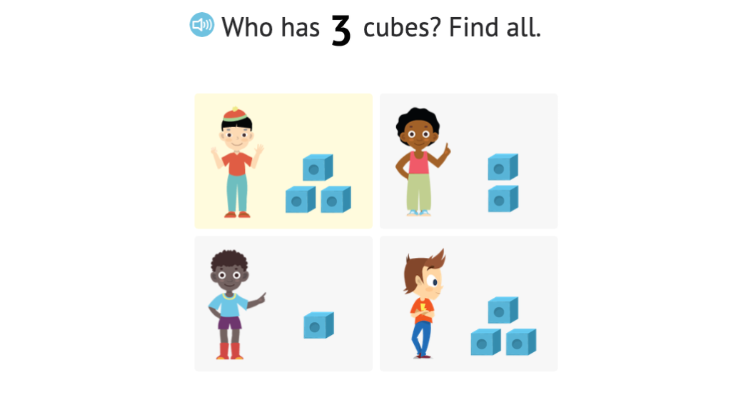 Match numbered and non-numbered sets of cubes to a number 1-3