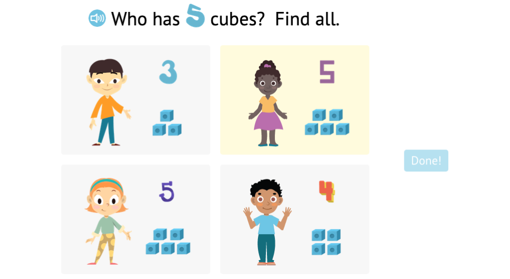 Match numbered and non-numbered sets of cubes to number 4 or 5