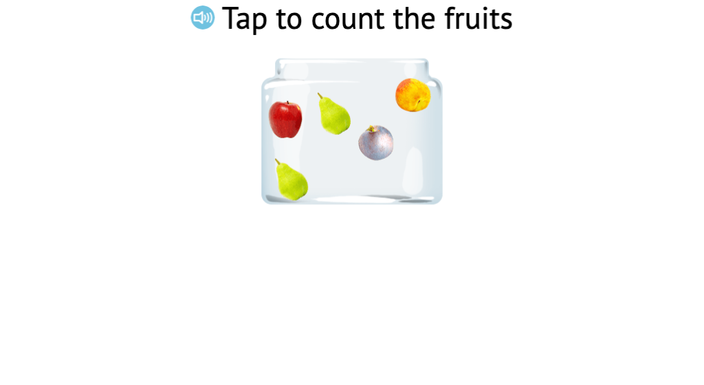 Identify a set of scattered objects that matches a given total up to 5