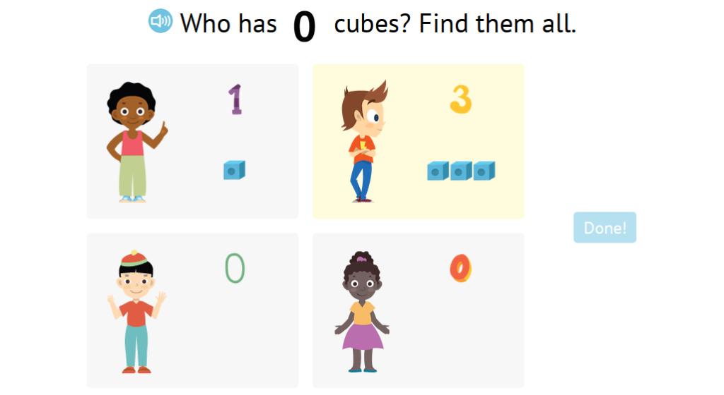 Identify a set of scattered objects that matches a given total up to 5