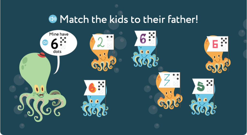 Match numbered patterns of dots to an identical numbered pattern of dots up to 7