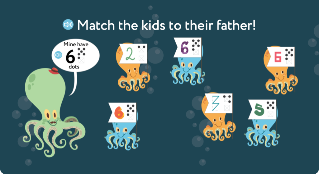 Match numbered patterns of dots to an identical numbered pattern of dots up to 7