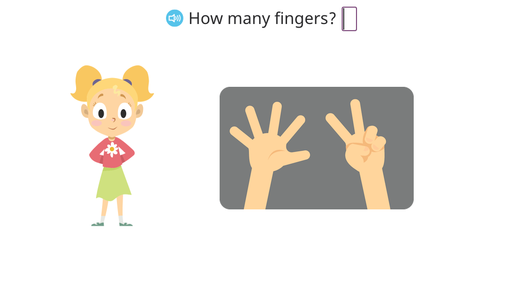 Identify the number of fingers up to 8 displayed on two hands