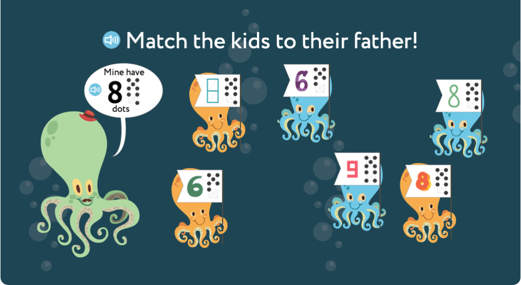 Match numbered patterns of dots to an identical numbered pattern of dots up to 10