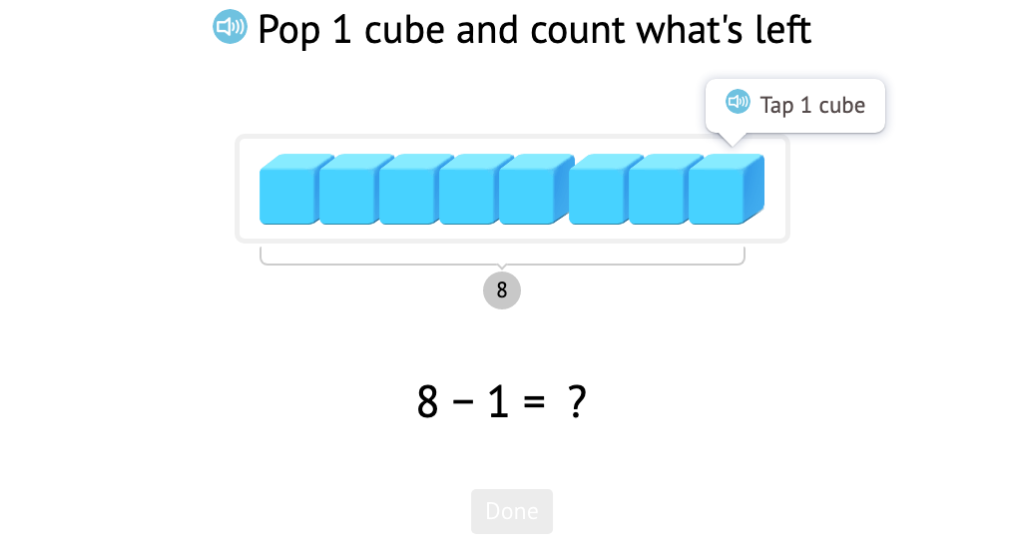 Solve -1 equations based on a model of base-10 blocks