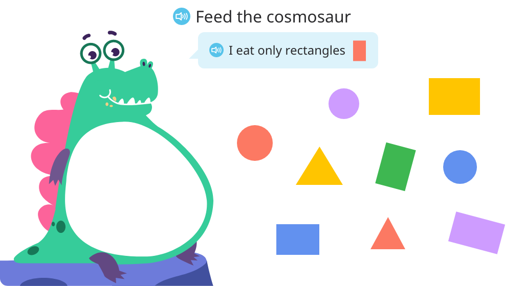 Identify rectangles, triangles, or circles from among a set of shapes