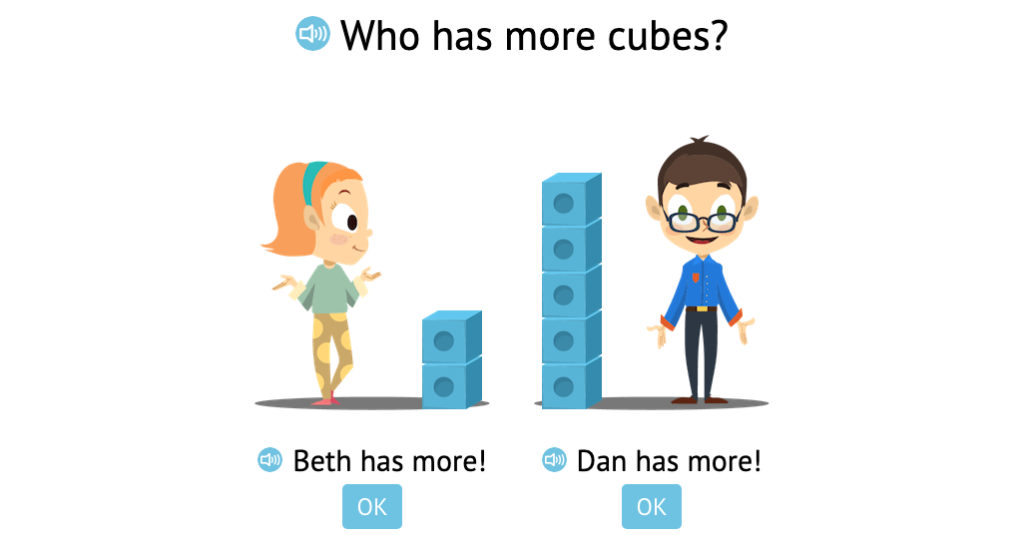 Identify more when comparing two sets of aligned cubes that are similar and dissimilar