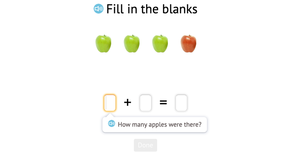 Record addition scenarios with objects as equations to 5