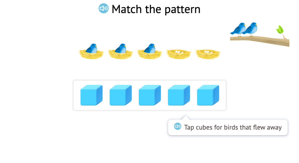 Use base-10 blocks to represent subtraction scenarios with objects within 5 and identify base-10 block patterns that represent subtraction scenarios with objects within 5