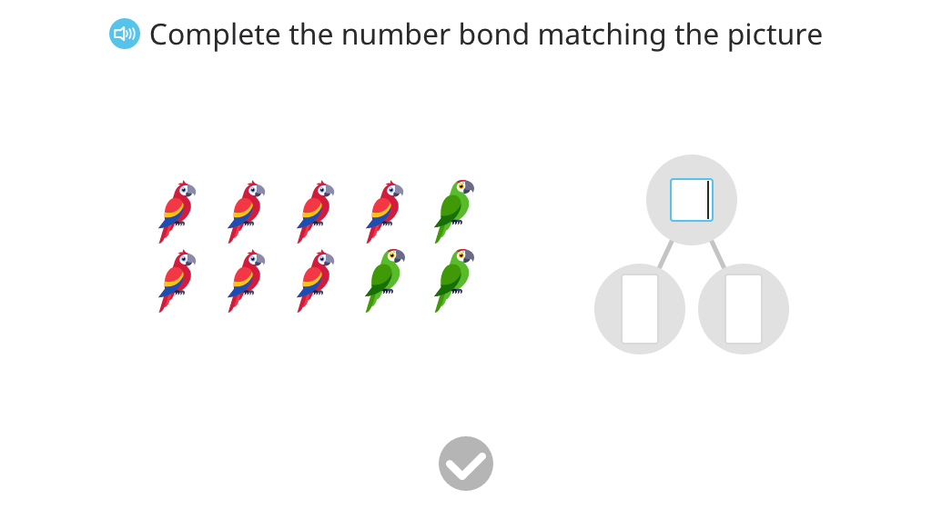 Record a number bond based on a scenario with 10 real objects