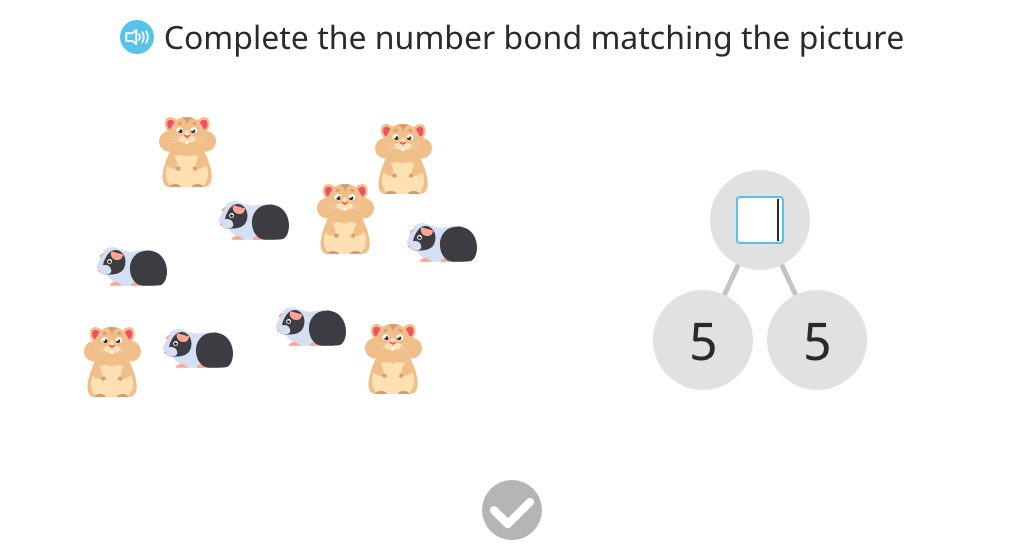Record a number bond based on a scenario with 10 real objects (unaligned)
