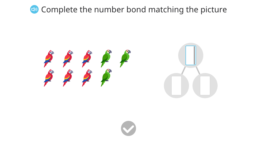 Record a number bond based on a scenario with 9 real objects