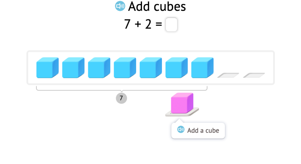 Solve +/- equations within 9 based on a model of base-10 blocks
