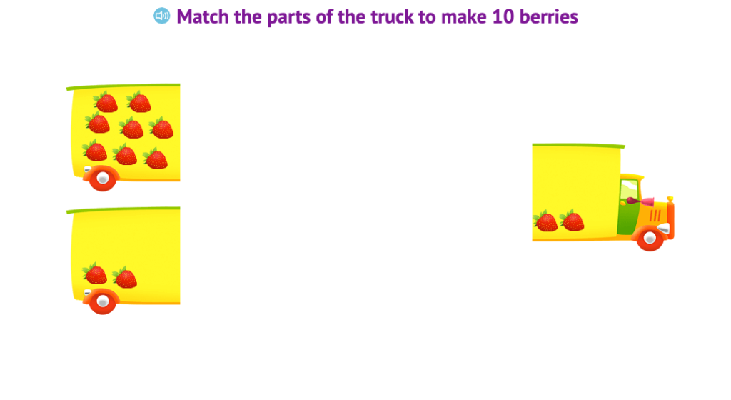 Match two sets of uniform objects to make a total of 10