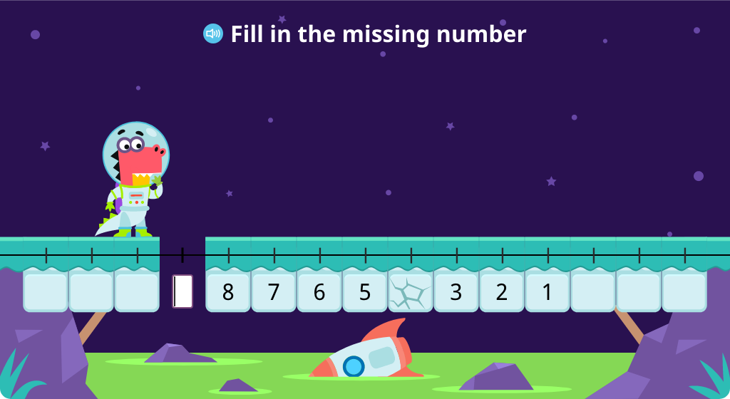 Identify missing numbers on a number line numbered 9-1