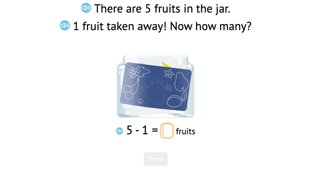 Solve -1 problems based on a known total and a scenario using objects