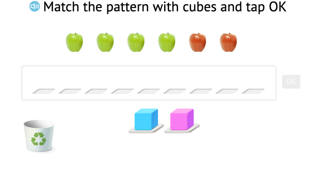 Represent addition scenarios with objects using base-10 blocks and record as an equation with a sum of 6