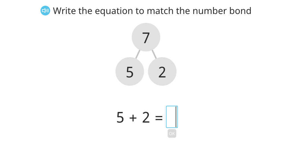 Write an equation to match a number bond (total of 7)