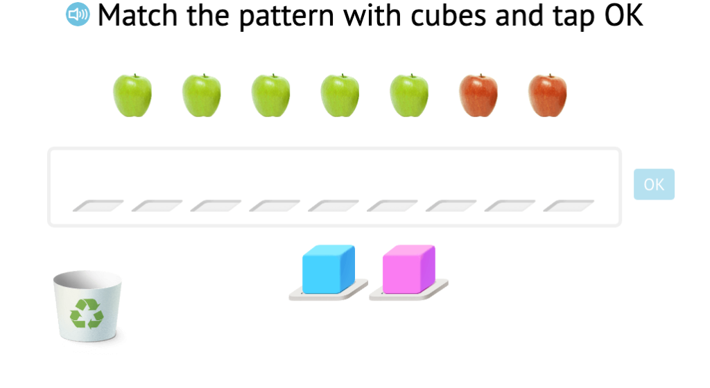 Represent addition scenarios with objects using base-10 blocks and record as an equation with a sum of 7