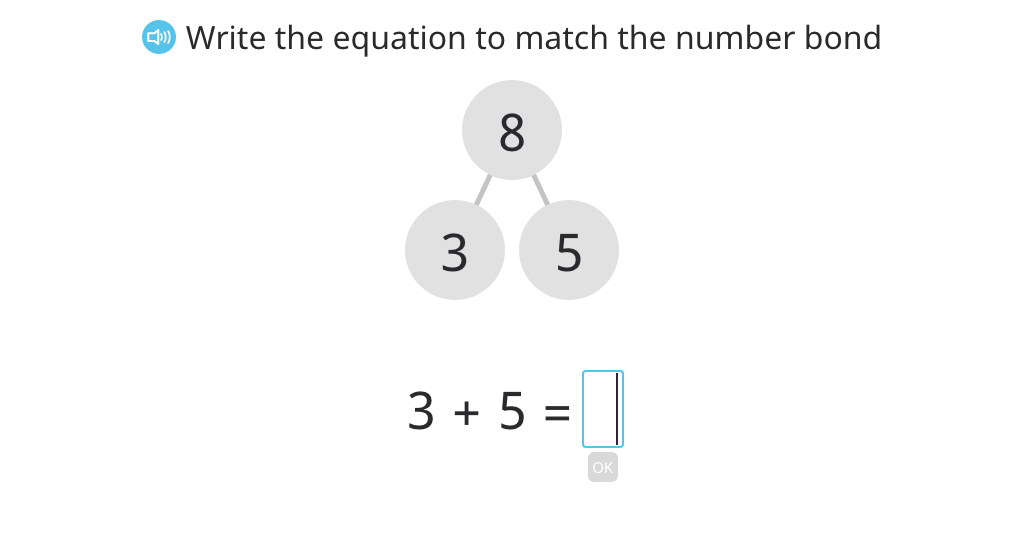Write an equation to match a number bond (total of 8)
