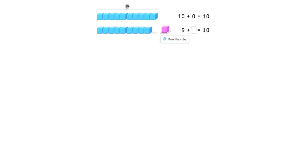 Complete addition equations to 10 based on a model of base-10 blocks