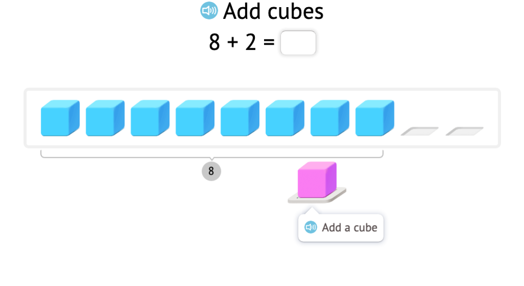 Solve +/- equations within 10 based on a model of base-10 blocks