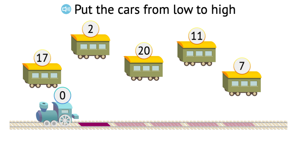 Align a scattered set of numbered, non-sequential objects in ascending order