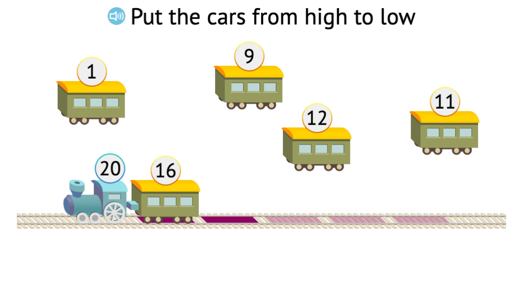Align a scattered set of numbered, non-sequential objects in descending order