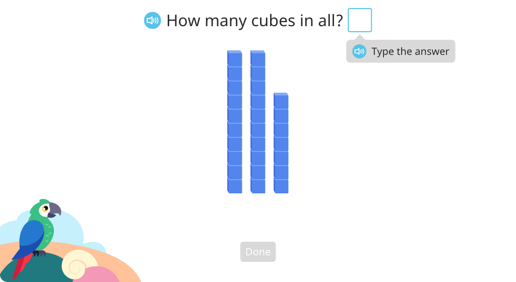 Use base-10 blocks to practice adding to make a next ten