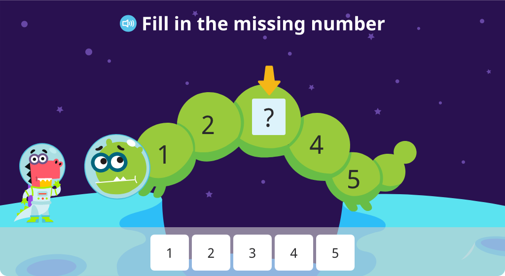 Determine the missing numbers on a number line numbered 1-5