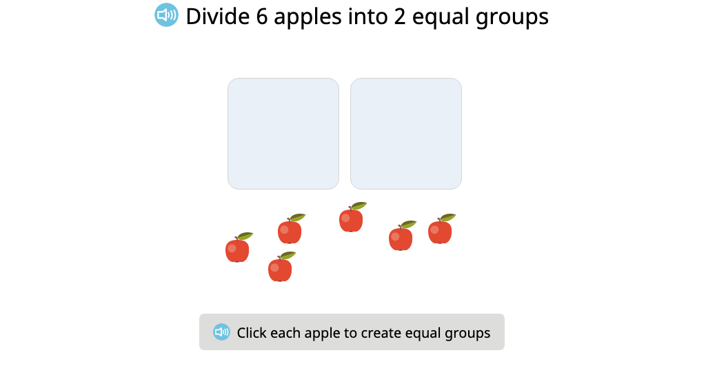 Divide a set of objects into a given number of equal groups and identify the number of objects in each group
