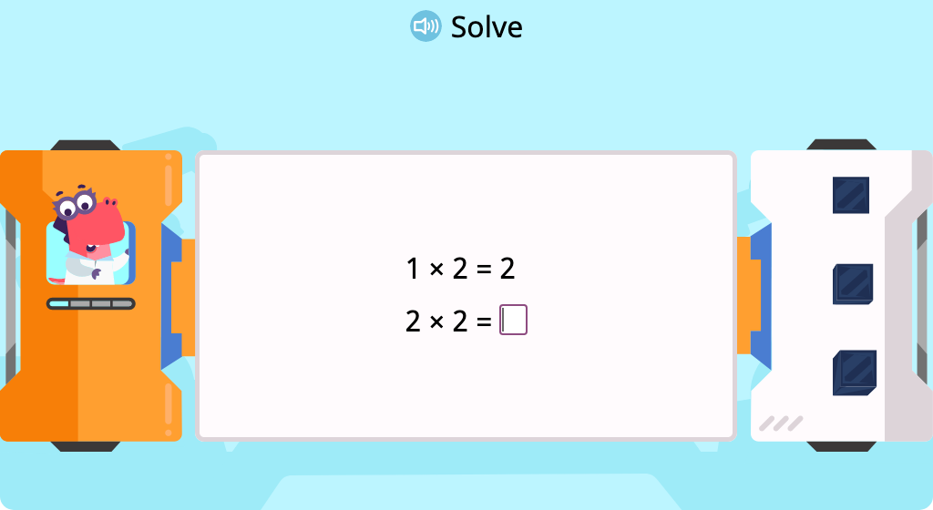 Multiply by 2 to complete a pattern of equations (Level 1)