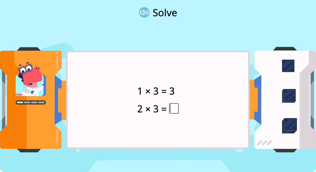 Multiply by 3 to complete a pattern of equations (Level 1)