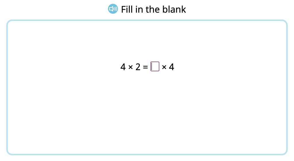 Complete equations to show the commutative property of multiplication by 2 (Level 1)