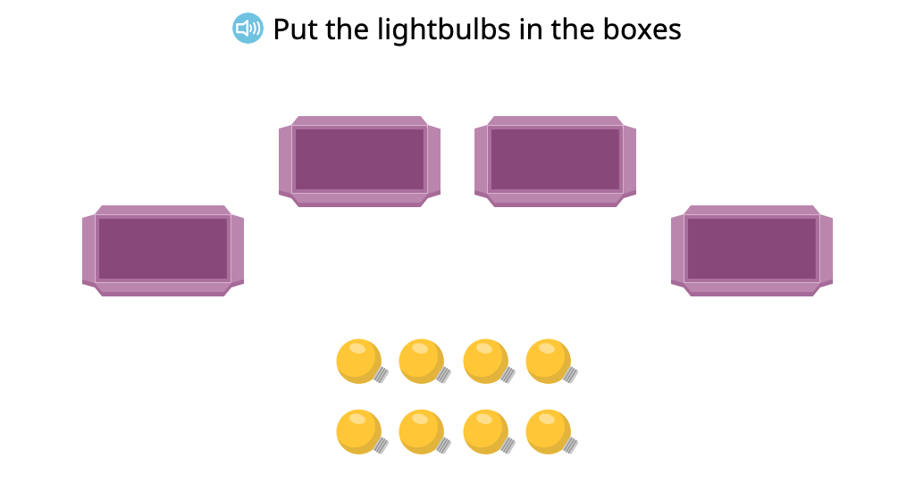 Distribute objects equally to create a tape diagram (How many in each group?)