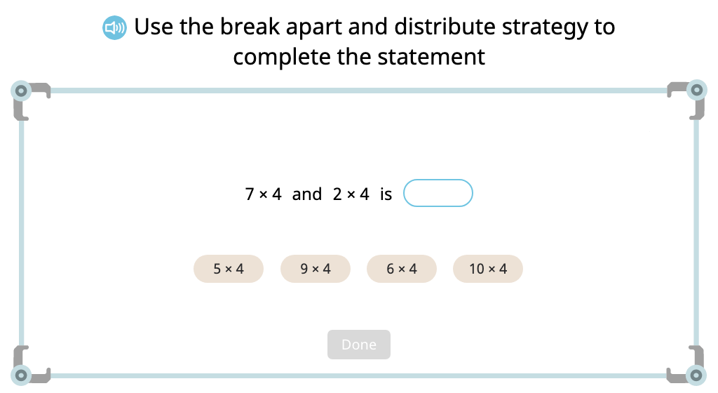 Complete expressions based on the distributive property of multiplication