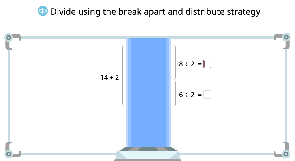 Compose a division equation based on an array to show the distributive property of division